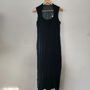 Vintage 90s Green Maxi Velour Dress Holiday Formal Size 10 HOLE